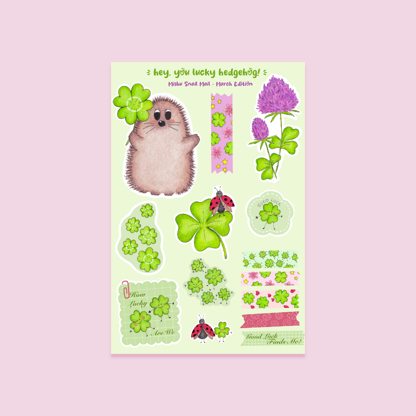 hey, you lucky hedgehog sticker sheet | MishuWorld